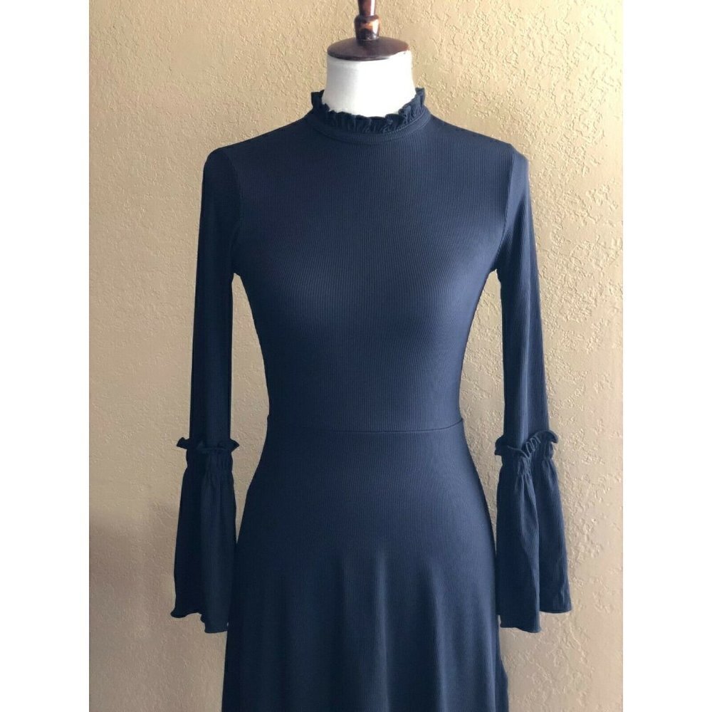 TOPSHOP Womens Black Fluted Ribbed Jersey Skater Dress Size 2 US NGB - Picture 10 of 12